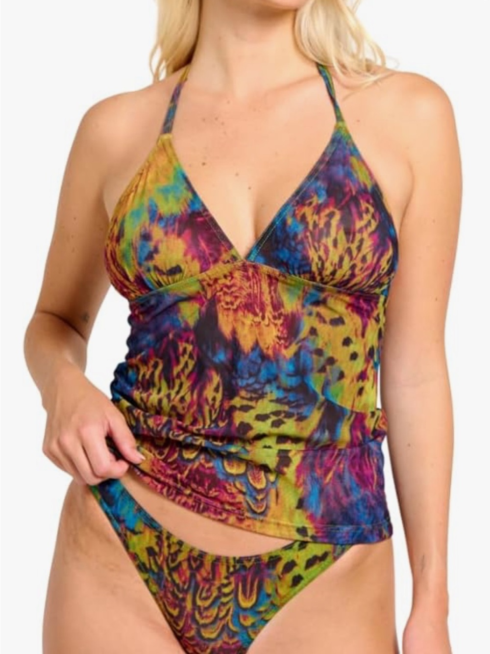 Multicolor Tie-Dye Halter Women’s Tankini Swim Top and Bottom